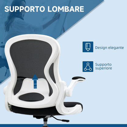 Ergonomic Office Chair in Breathable Fabric with Adjustable Height and Folding Armrests, 59x65x110-130 cm