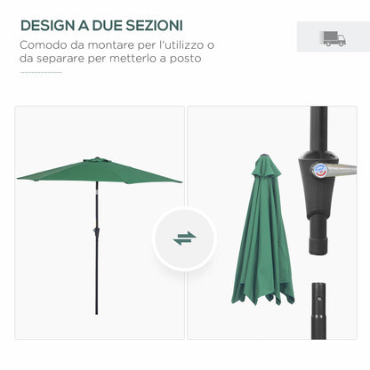 2.6x2.4m Garden Umbrella with Tilting Head, in Aluminum and Polyester, Dark Green and Black