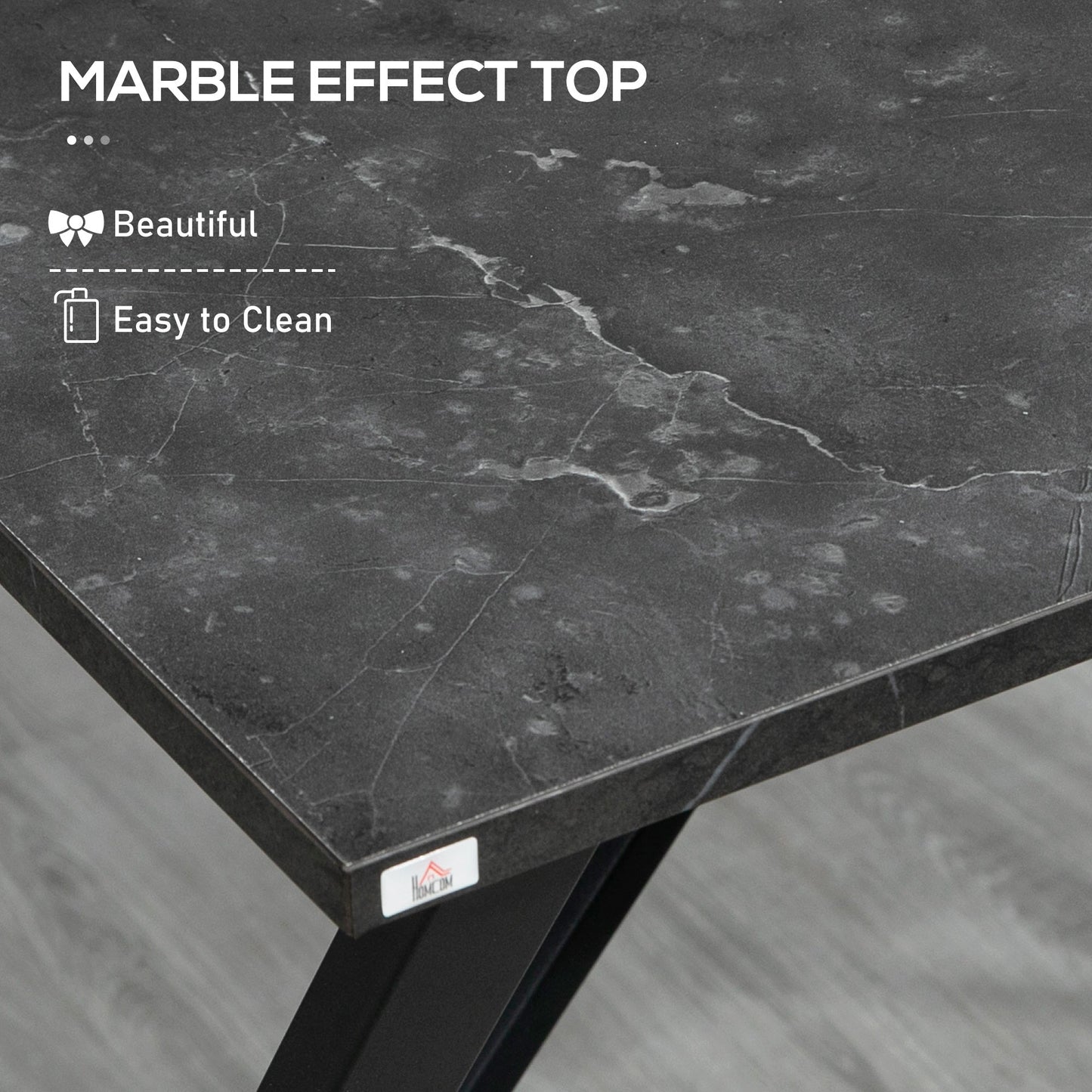 Industrial Style Bar Counter High Table Marble Effect, Wood and Steel 120x60x102 cm, Black
