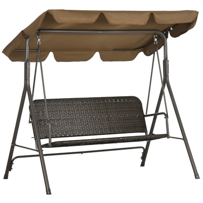 ARIZONA | 3 Seater Garden Swing with Adjustable Canopy in PE Rattan and Steel, 167x112x153cm