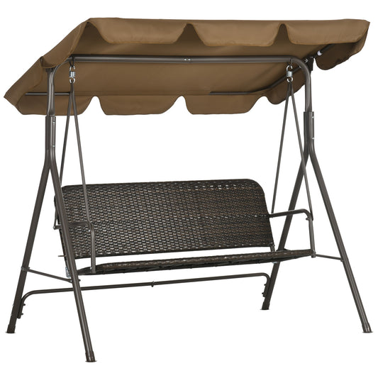 ARIZONA | 3 Seater Garden Swing with Adjustable Canopy in PE Rattan and Steel, 167x112x153cm