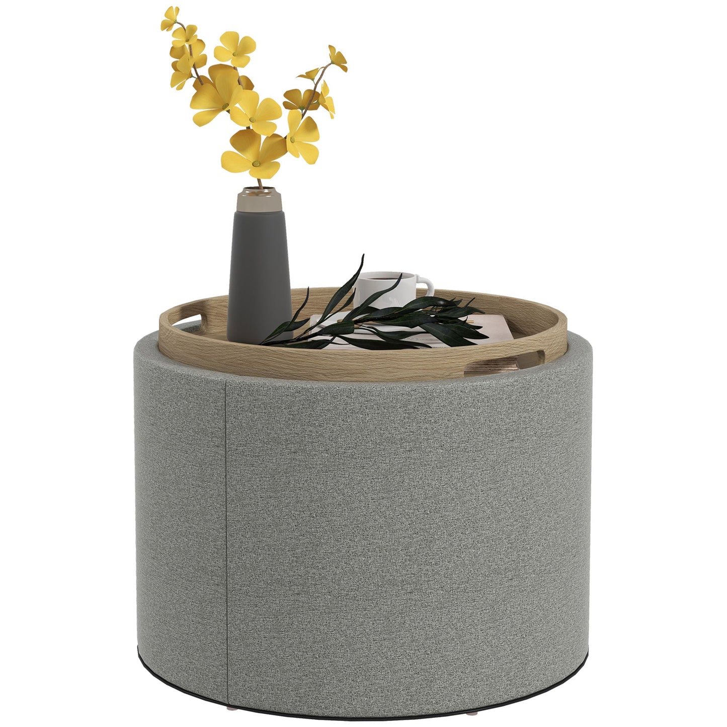 Linen Effect Storage Ottoman, 120 kg max, with Flip-Top Tray, in MDF, 56x56x42 cm, Grey