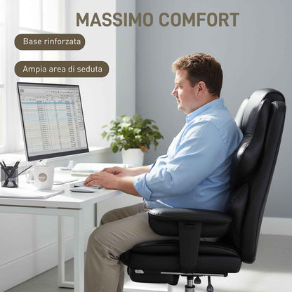 Office Chair with Footrest and Headrest, PU Leather, Foam and Metal, 76x73x117-125 cm, Black