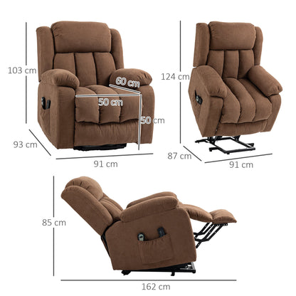 Lift Relax Chair with Remote Control, Massaging and Reclining in Fabric, Brown