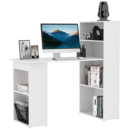Space-Saving Computer Desk with Bookshelf, Dining Table for Office and Study, 120x55x120 cm, White