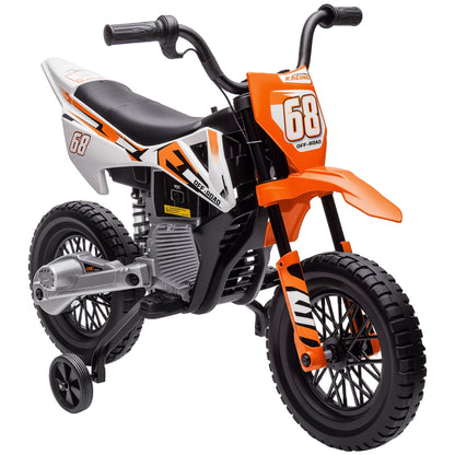 Electric Motorcycle for Kids with Removable Training Wheels, Suspension, Sounds and Charge Indicator, Orange