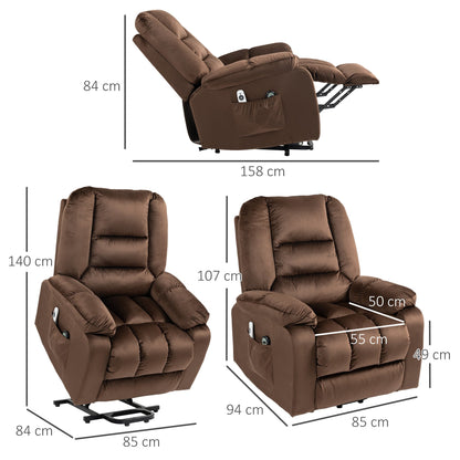 Lift Reclining Relax Chair, Massage and Heated in Velvet, Brown