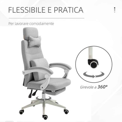 Ergonomic Office Chair, Desk Chair with Wheels, Lumbar Cushion, Removable Headrest and Footrest, Grey 62x68x117-127cm