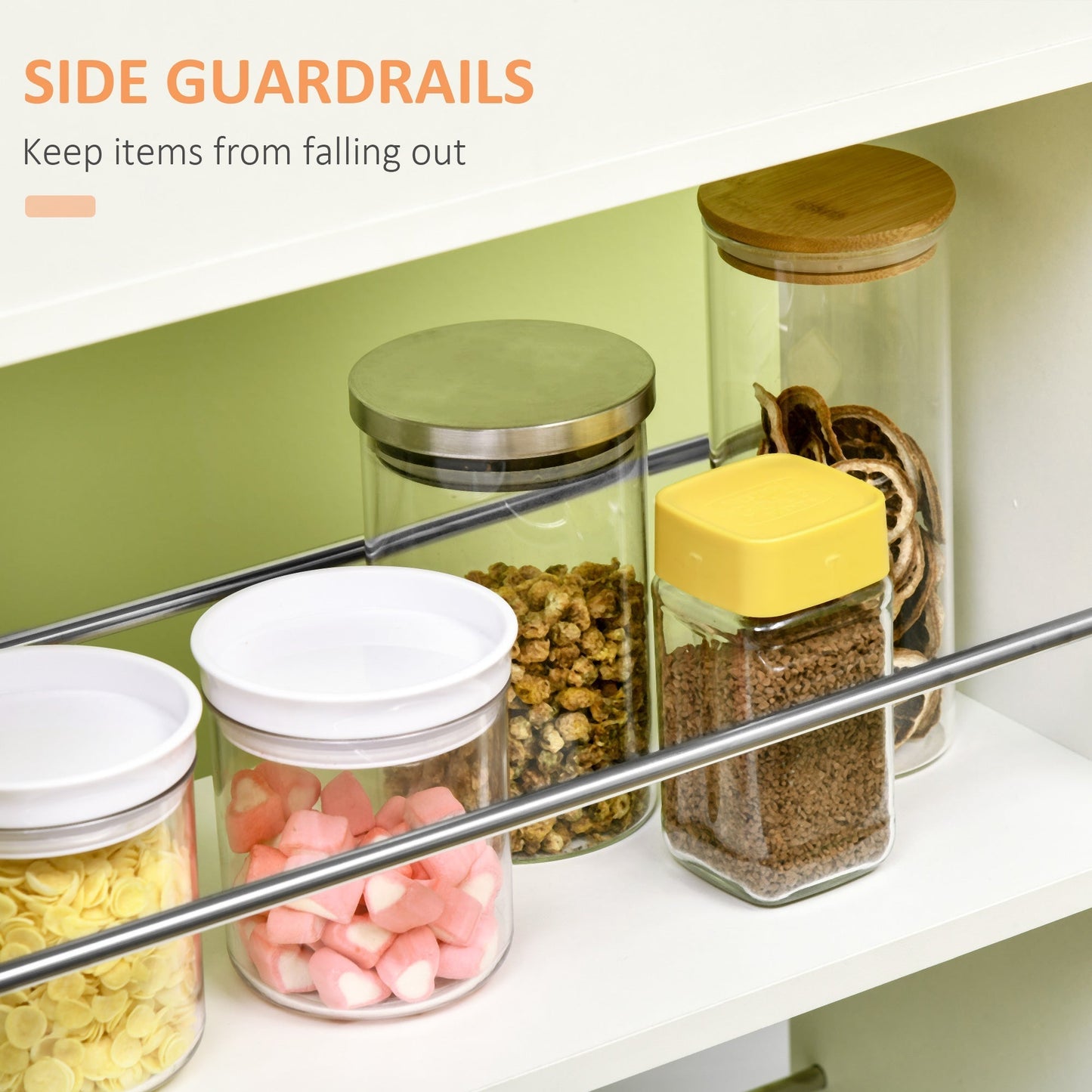 Kitchen Trolley in Chipboard and Stainless Steel with 2 Open Shelves, Pull-Out Drawer and Rails, 25x50x85 cm