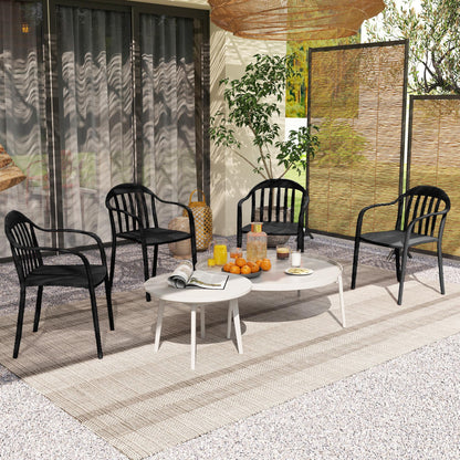 Set of 4 Stackable Garden Chairs in PP with High Backrest and Armrests, 57x54x78 cm, Black