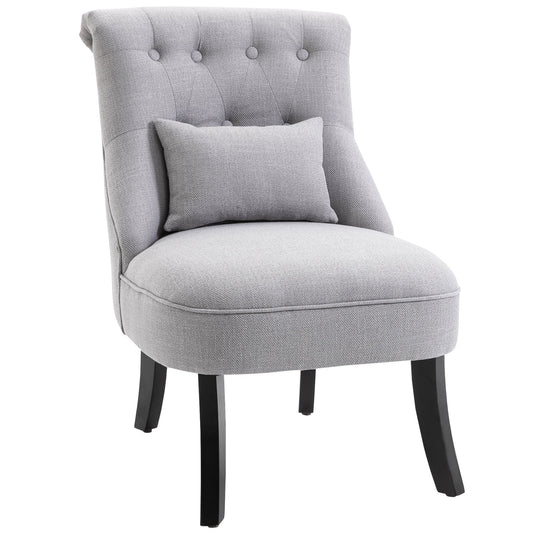 Upholstered Living Room Armchair with Cushion and Non-Slip Feet, Linen and Wood Effect Fabric Furniture Armchair, 52.5x69x77 cm, Grey