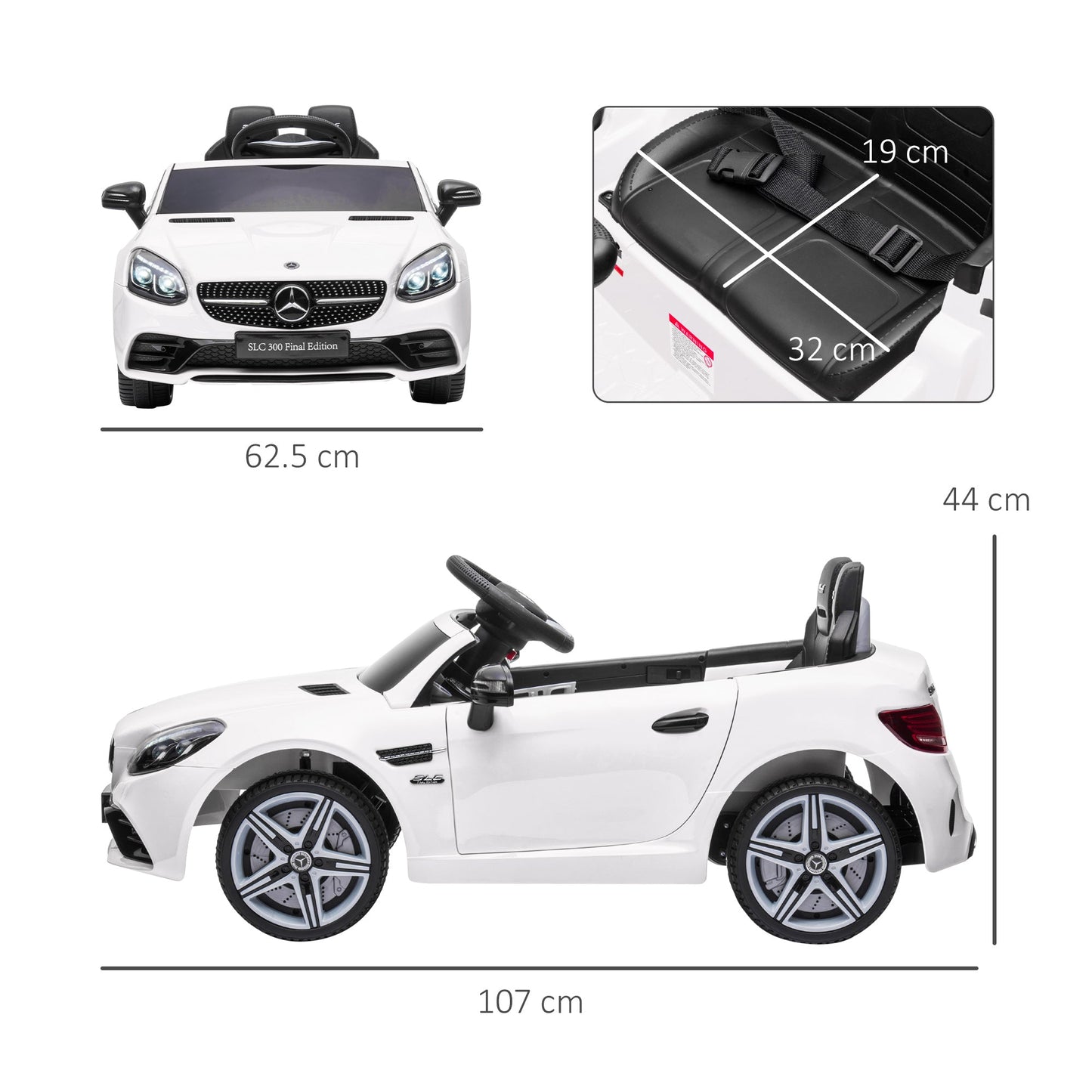 Electric Car for Children Licensed Mercedes SLC 300 with Remote Control, in PP and Metal, 107x62. 5x44 cm, White