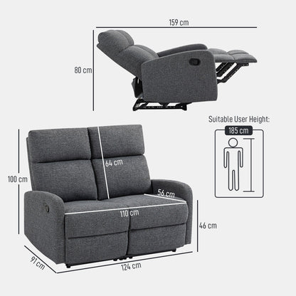 2-Seater Sofa Reclining to 145° Max and Upholstered in Grey Chenille, 124x91x100 cm