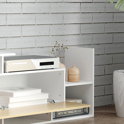 TV Cabinet with Wall Shelf, Open Shelves and Wooden Cabinet, White and Natural Wood