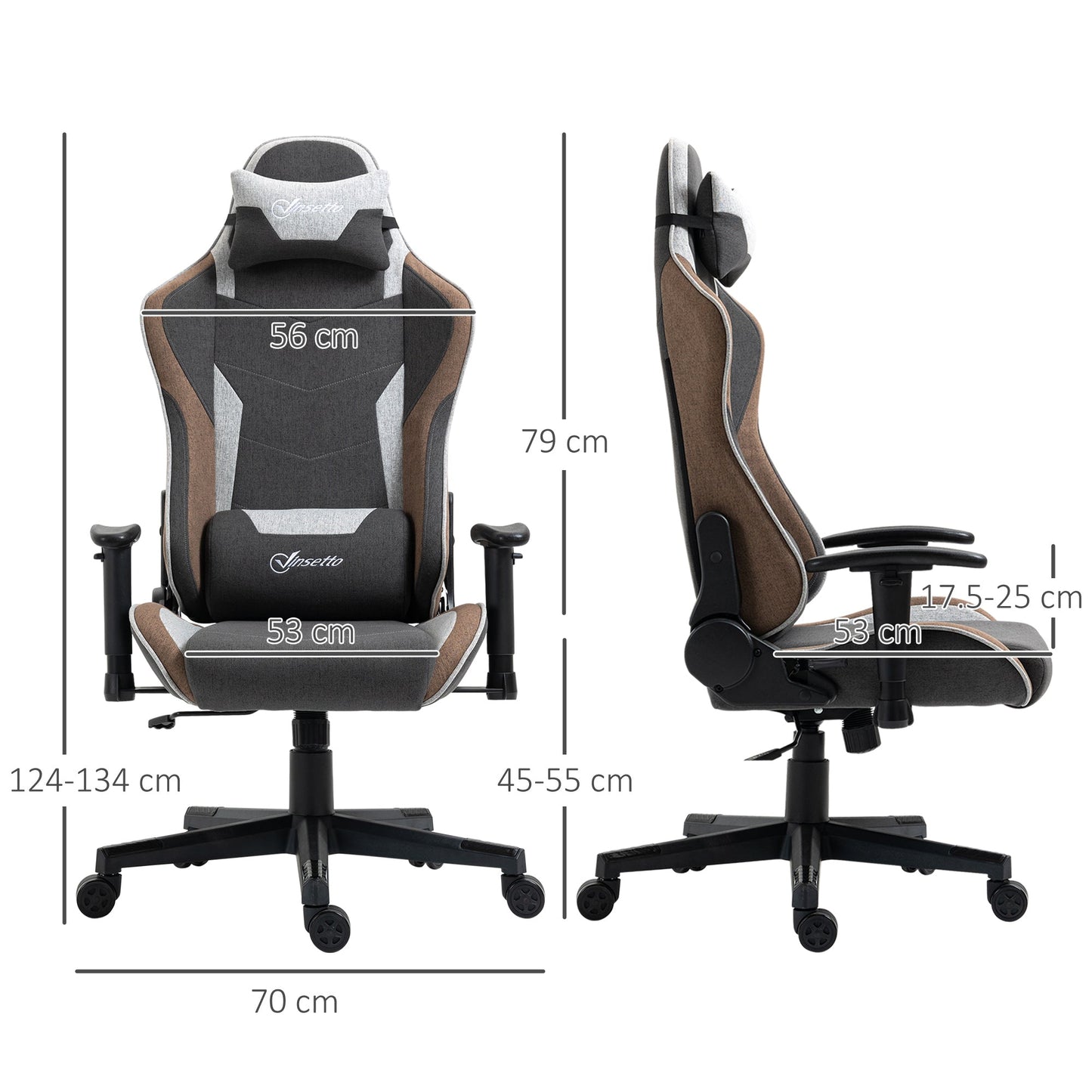 150° Reclining Gaming Chair with Rocking Function, Headrest and Lumbar Cushion, Grey