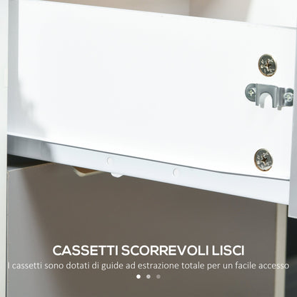 3-Drawer Office Filing Cabinet with Security Keys and 4 Wheels, Wooden, 40x40x63.5 cm, White and Grey