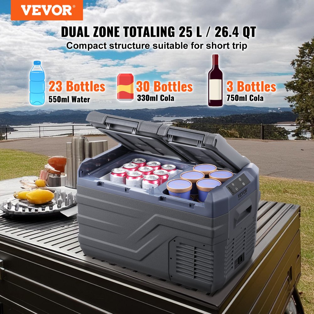 25L dual zone fridge side view