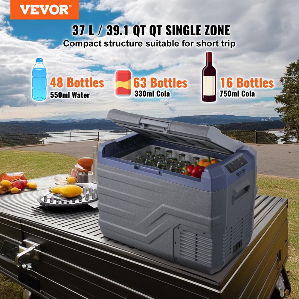 37L single zone LED fridge side view
