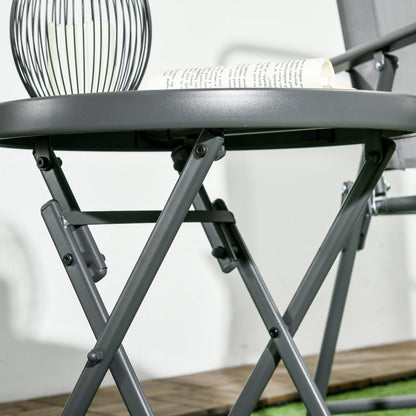 Folding Garden Coffee Table with Marble Effect Glass Top, Ø45x50cm, Grey