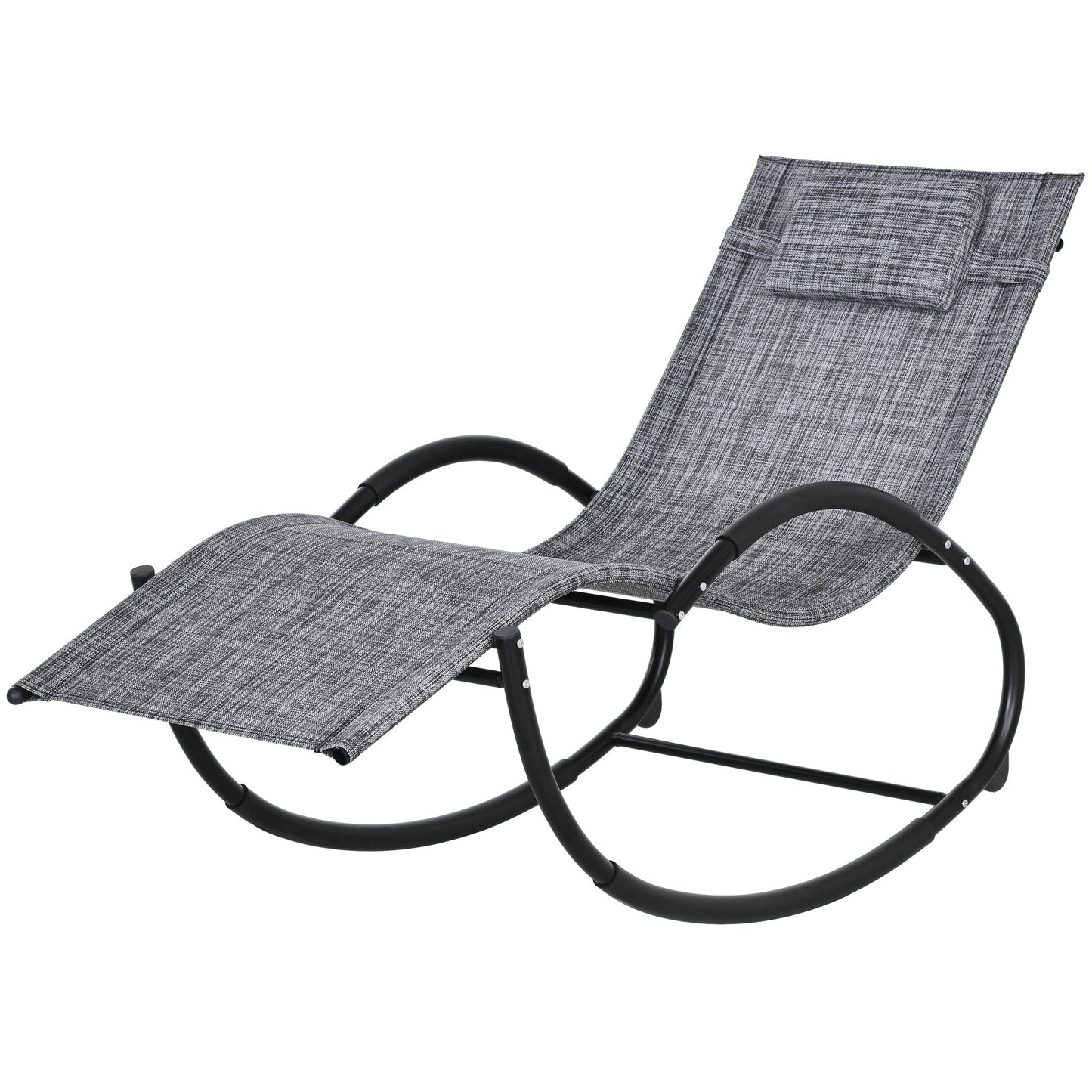 Waterproof Outdoor Zero-Gravity Rocking Lounger with Headrest, 155x61x88 cm, Grey