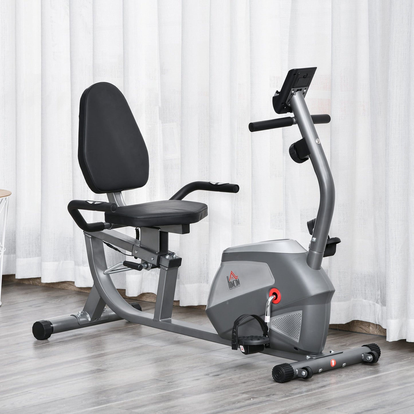 Recumbent Exercise Bike with Adjustable Seat, 8 Resistance Levels and LCD Monitor, 121.5-136x62.5x98cm, Grey