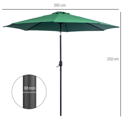 3x2.5 m Tilting Garden Umbrella with Crank Handle, Metal and Green Polyester