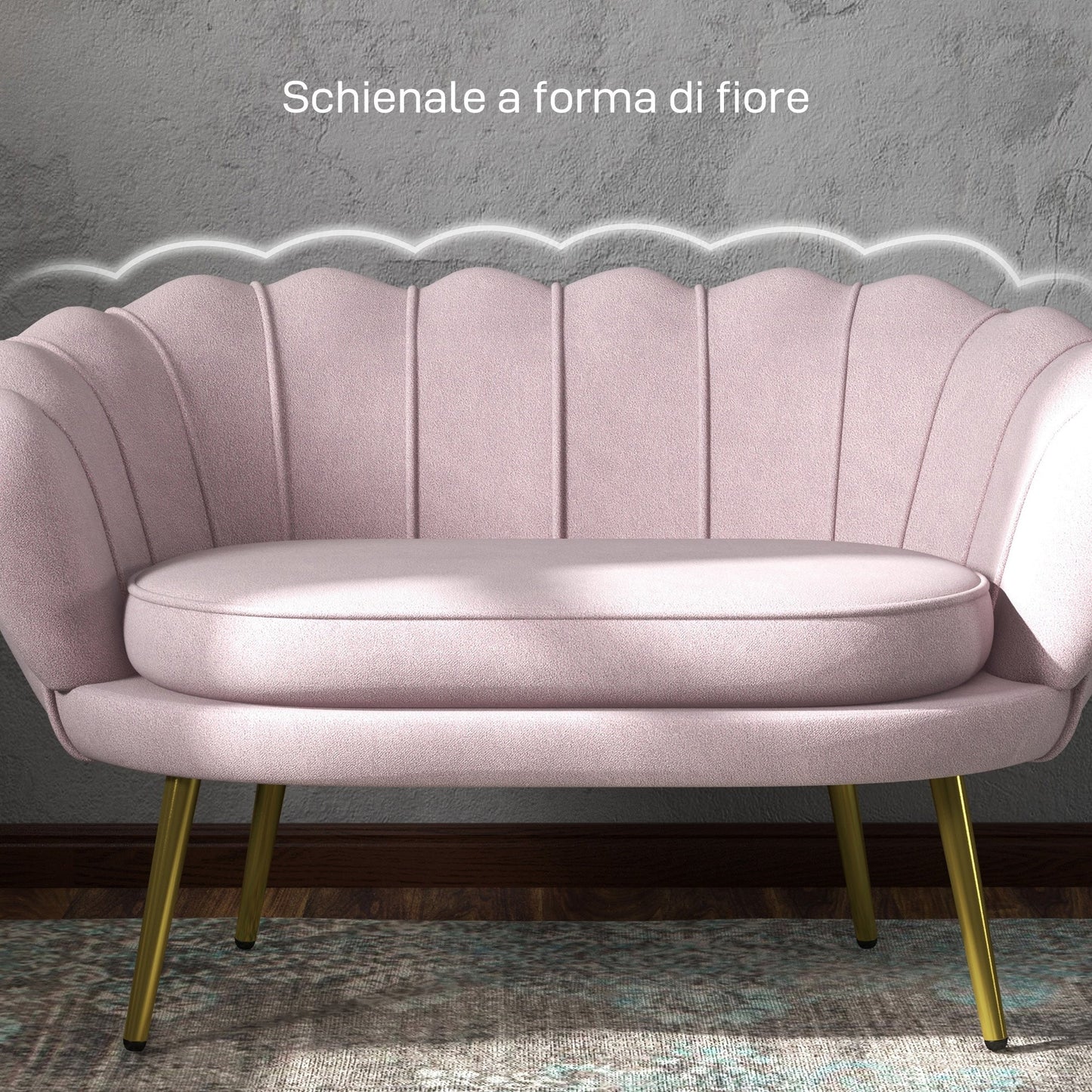 2 Seater Sofa in Industrial Chic Style in Velvet Effect Fabric and Metal, 130x77x77 cm, Pink
