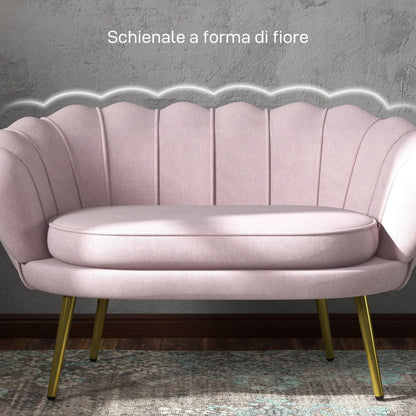 2 Seater Sofa in Industrial Chic Style in Velvet Effect Fabric and Metal, 130x77x77 cm, Pink
