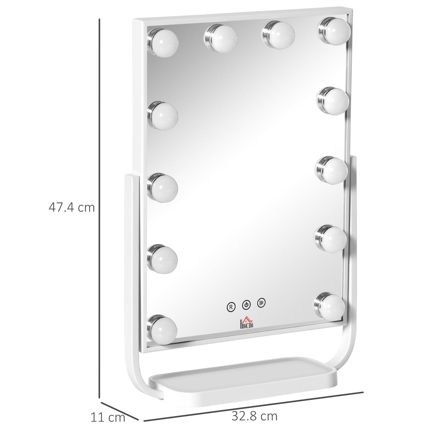 Tilting Illuminated Makeup Mirror with 12 LED Lights and Adjustable Brightness, 32.8Lx11x47.4cm