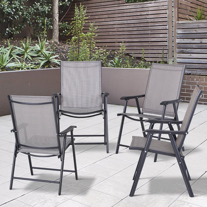 Set of 4 Folding Outdoor Chairs in Steel and Textilene for Garden, Veranda, Terrace, Grey, 58 x 64 x 94cm