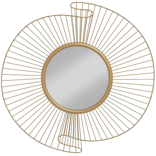 Round Wall Mirror with Metal Stripes and Pleated Design, 60x60 cm, Gold