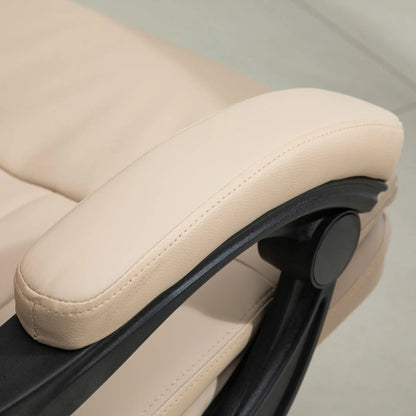 Office Massage Chair, Height Adjustable and Reclining PU Leather, 67x69x106.5-114.5cm Beige