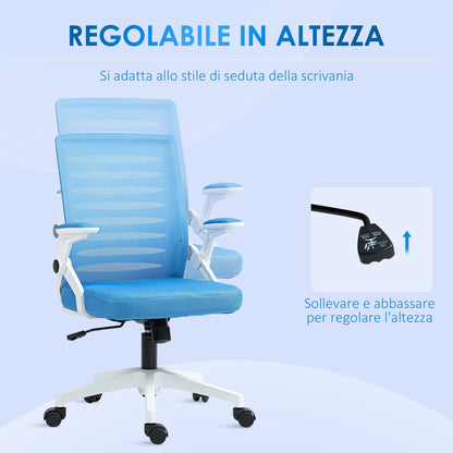 Ergonomic Swivel Chair with Adjustable Height and Armrests, 54x54x89-99 cm, White and Blue