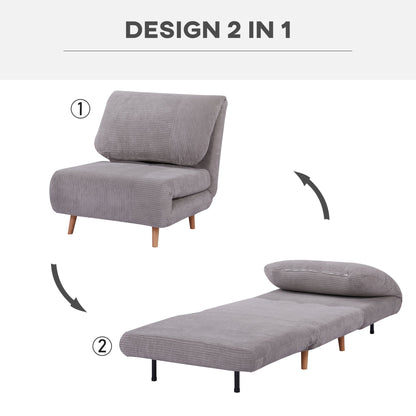 2-in-1 Reclining Sofa Bed with Extra-Large Seat, Velvet Effect, Grey