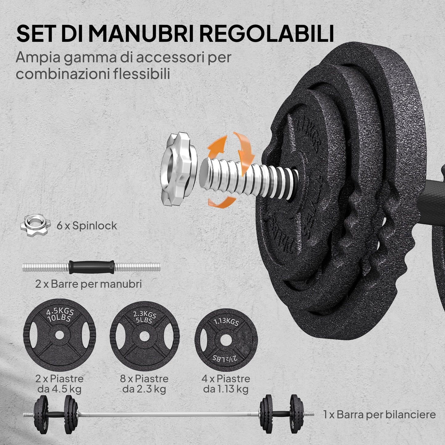 2-in-1 42 kg Gym Weights with 14 Discs, Barbell and Dumbbells, Steel, 180x24x24 cm, Black
