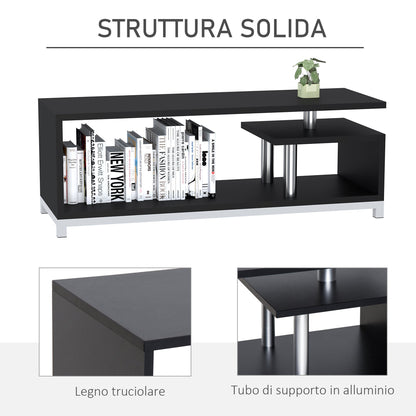 Modern TV Mobile with wooden shelf, Low Living Book Mobile 114x40x40.5cm, Black