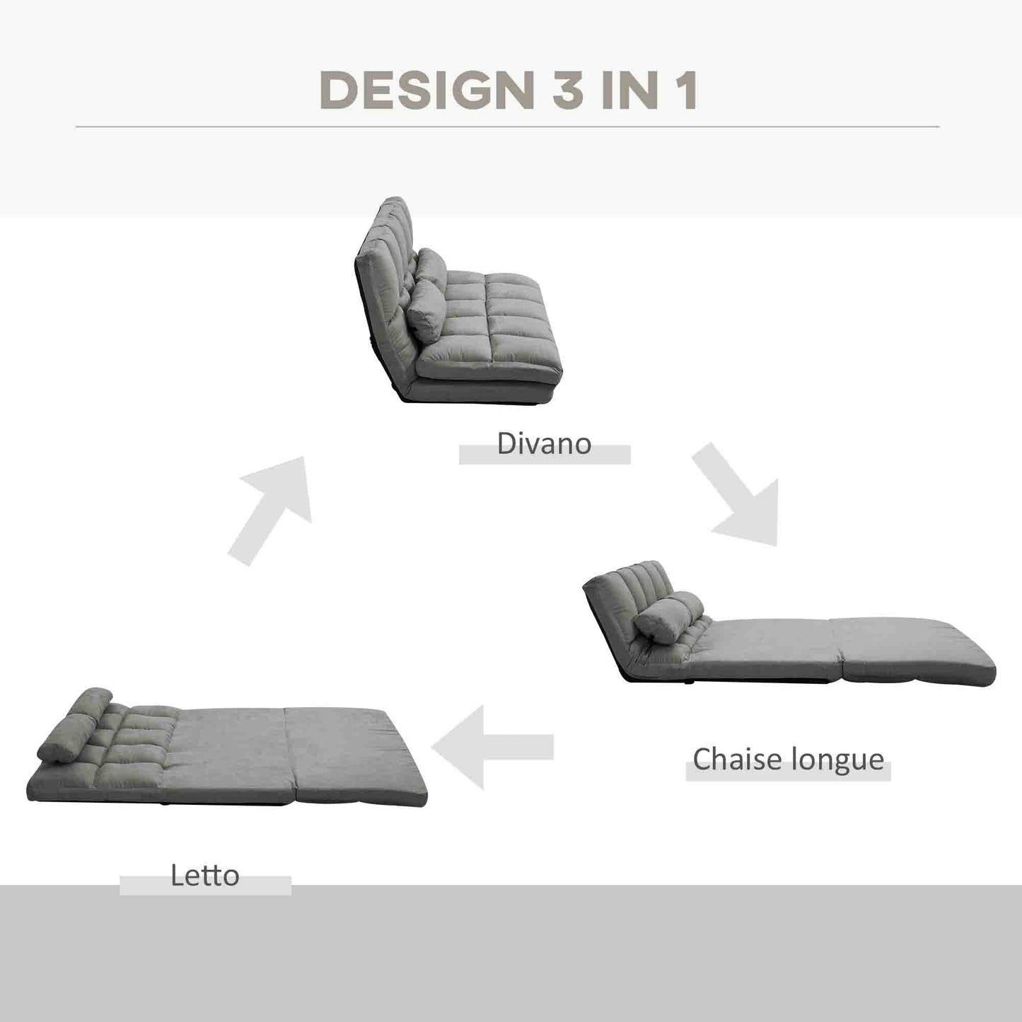 2-in-1 Floor Sofa with 7-Level Reclining Backrest and Cushions, 130x73x60 cm, Charcoal Grey