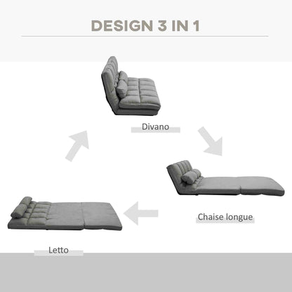 2-in-1 Floor Sofa with 7-Level Reclining Backrest and Cushions, 130x73x60 cm, Charcoal Grey