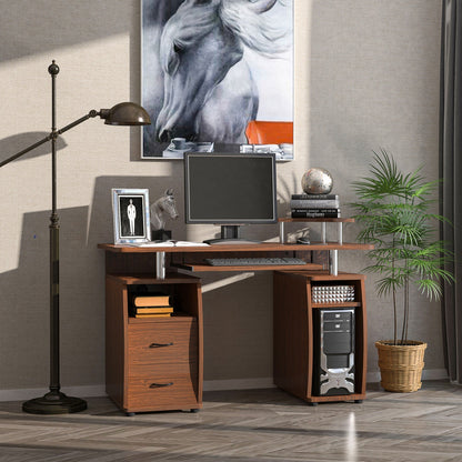 Desk PC Wooden Door With Drawers And Home Keyboard and Walnut Office