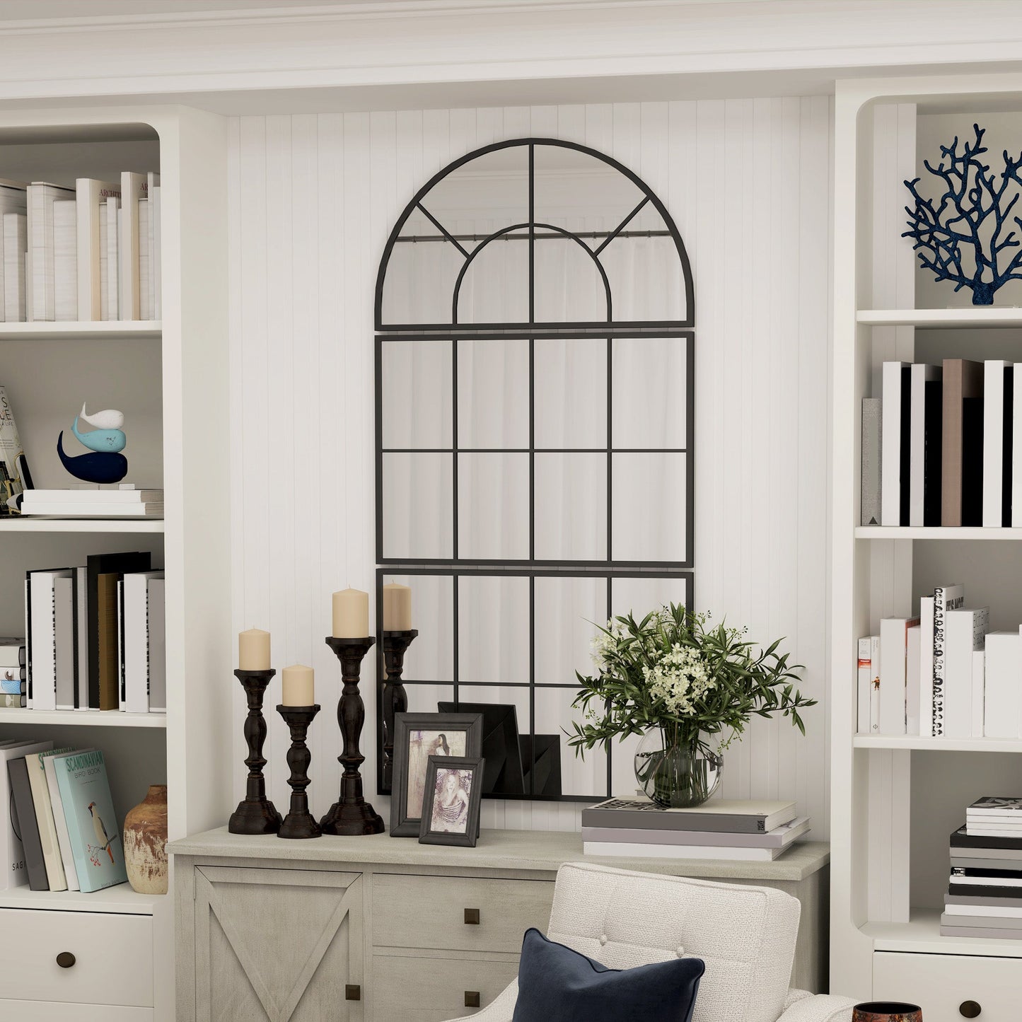 Arched Window Style Wall Mirror for Bedroom and Entrance, 76x43cm, Black