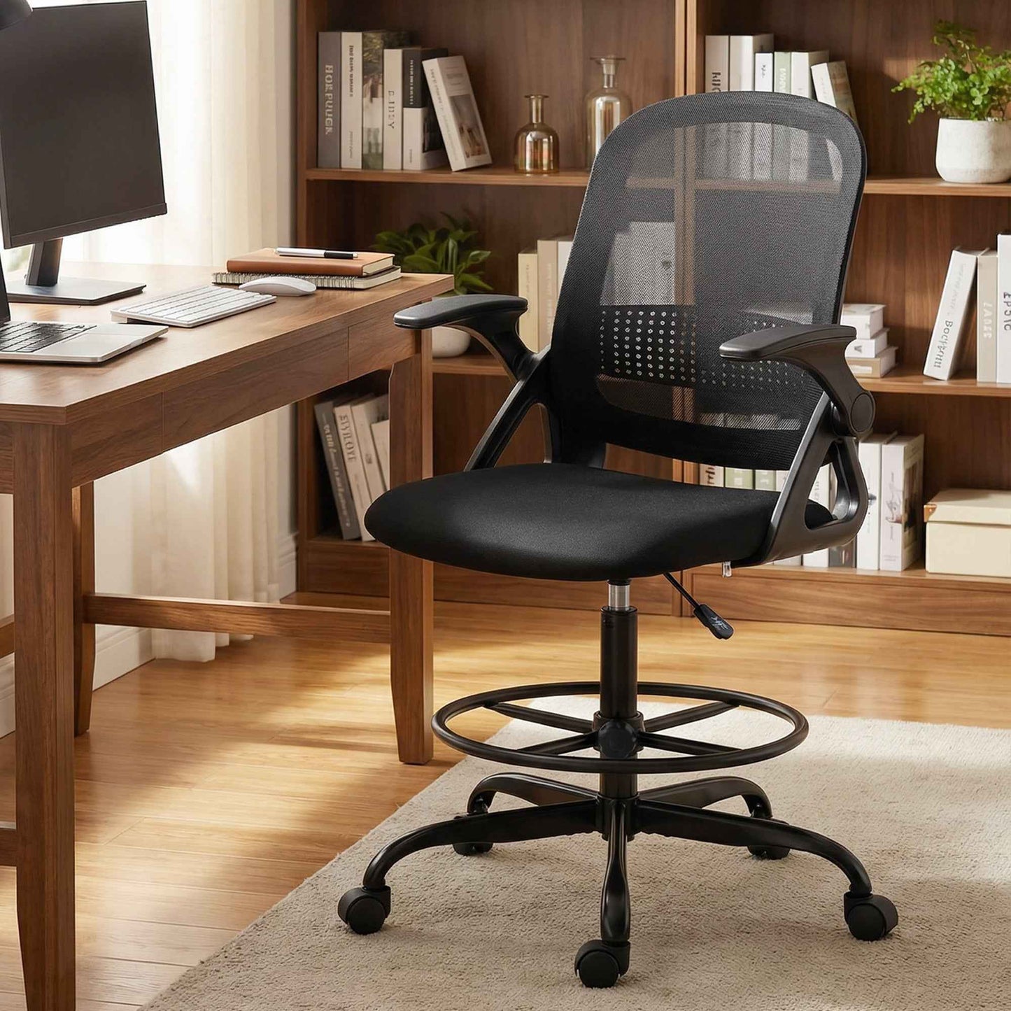 Ergonomic Office Chair with Lumbar Support and Footrest, Fabric and Steel, 58x63x105-126 cm, Black