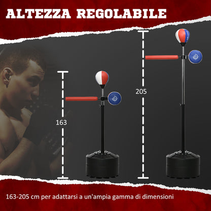 Free Standing Punching Bag with Rotating Bar, Speedball and Punch Pad, Made of Steel, HDPE and PU, 80.5x48x163-205 cm