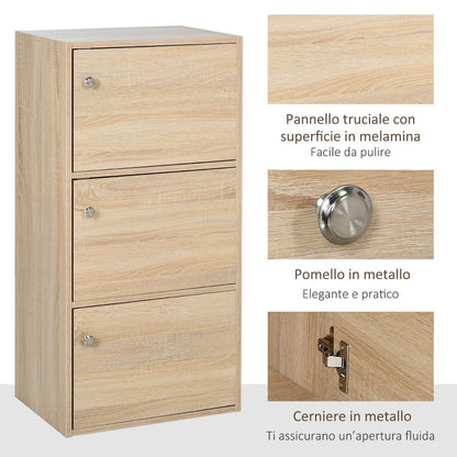 Multiuse cabinet with 3 wooden shelves and 3 doors for home or office 48 x 34 x 100cm