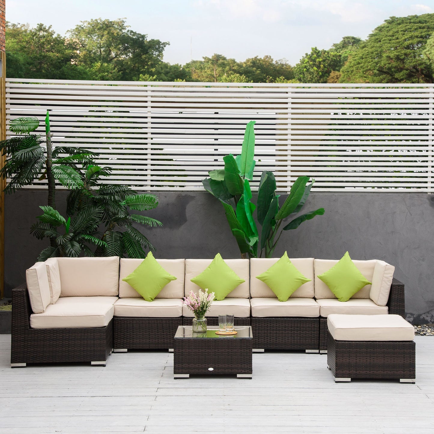 8-Piece Rattan and Aluminum Garden Furniture Set, Modular Garden Lounge Set with Sofas and Outdoor Coffee Table