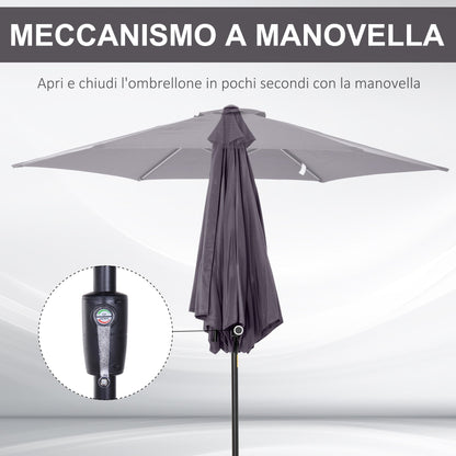 Garden Umbrella 2.6x2.4 m Tilting with Crank, in Aluminum and Polyester Gray and Black
