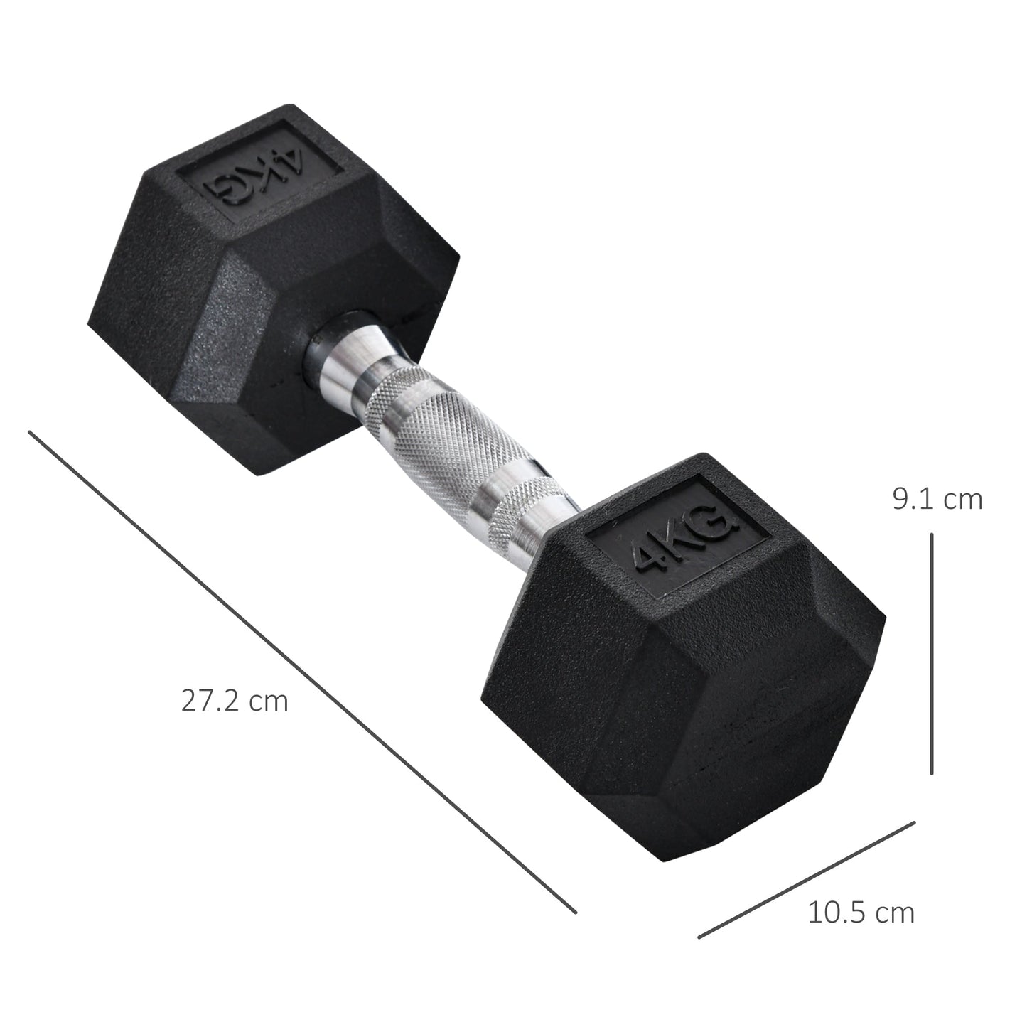 Set of 2 4kg Hex Dumbbells with Non-Slip Grip and Rubber Coating, Black