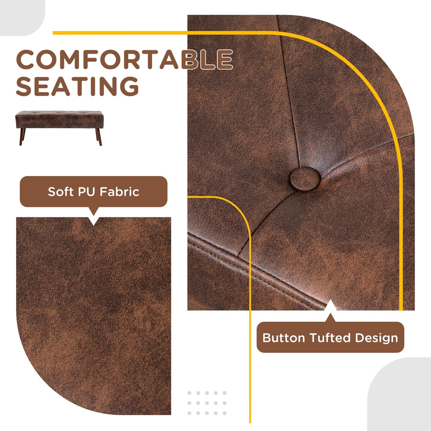 Padded Bedside Bench and Entrance Bench with PU Covering, 114x38x42cm, Brown