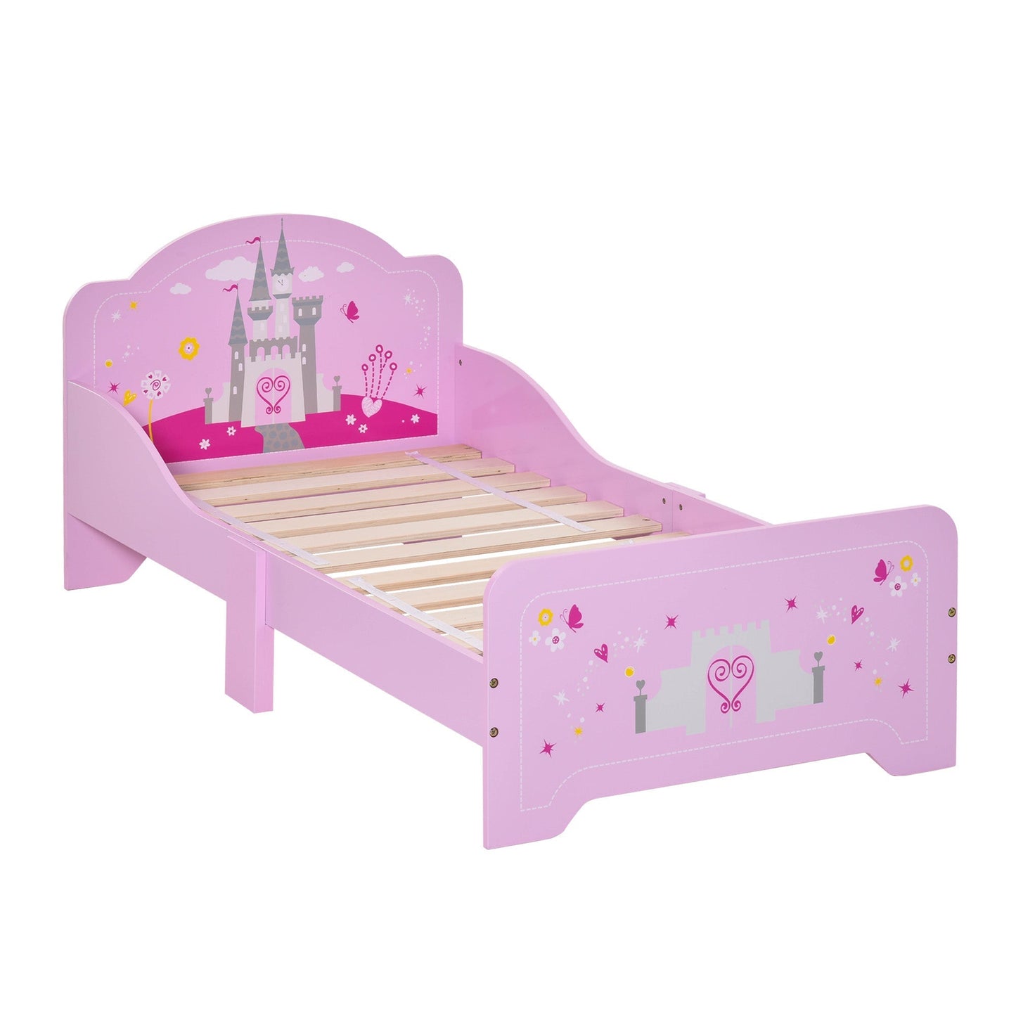 Children's Bed with Raised Edges in Wood for Children's Bedroom, Cot for Children from 3-6 Years, 143x73x60cm, Pink