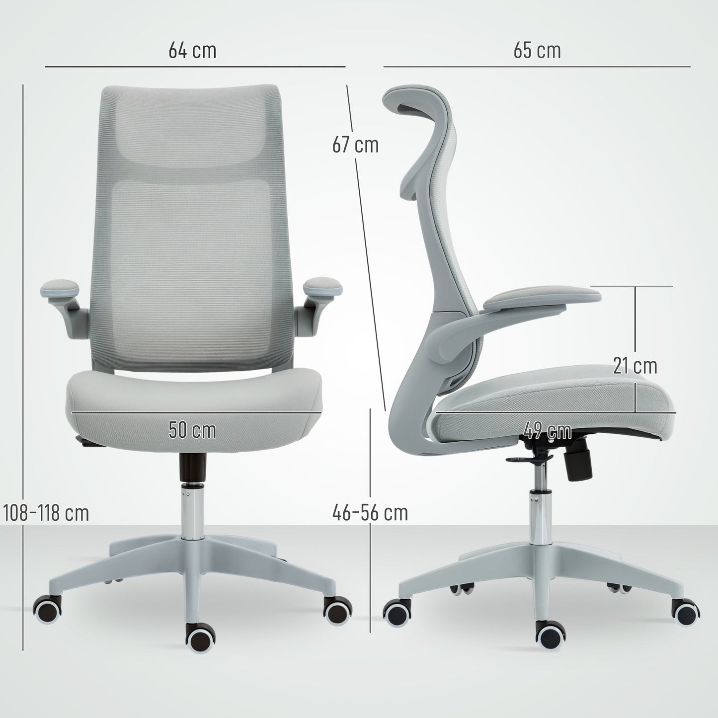 Ergonomic Office Chair with Adjustable Armrests, Mesh Backrest and Headrest, Grey