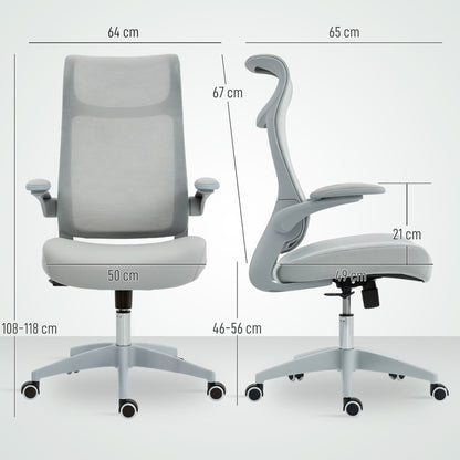Ergonomic Office Chair with Adjustable Armrests, Mesh Backrest and Headrest, Grey